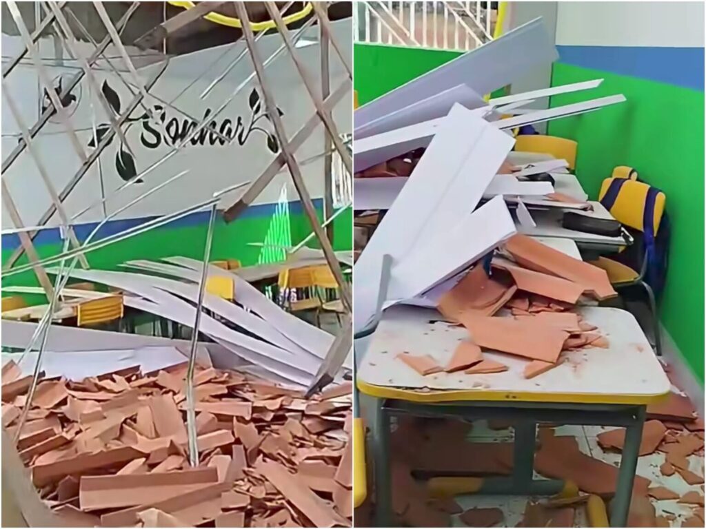 Teto de escola desaba em Morros e deixa professora e aluno feridos